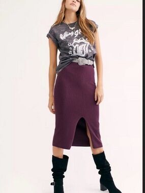 Free people ribbed knit midi skirt - purple
